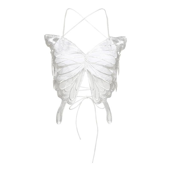 蝶の刺繍クロスバックキャミトップ