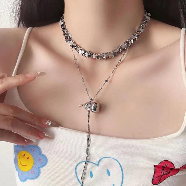 Gourd pendant glitter metal chain 2 pcs choker necklace