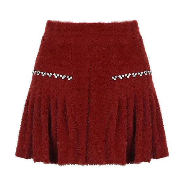 Fluffy beaded pleated mini skirt