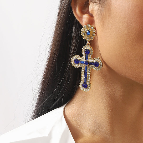 Rhinestone cross decor stud earrings