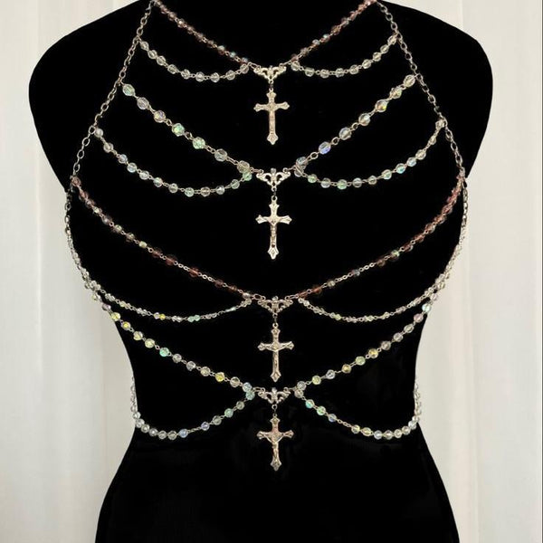 Halter layered pendant beaded backless top