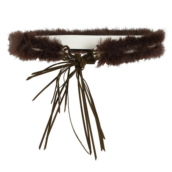 Fluffy PU leather self tie decor belt