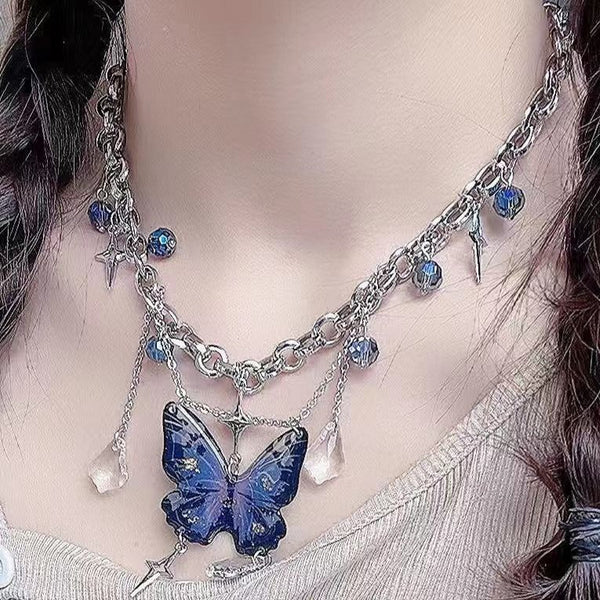 Butterfly pendant beaded crystal necklace
