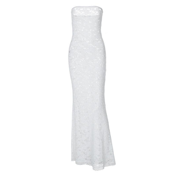 Lace see through solid tube maxi dress
