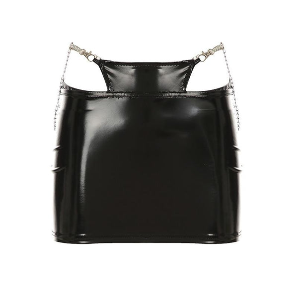 PU leather metal chain mini skirt