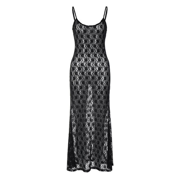 Lace see through hollow out cami maxi dress