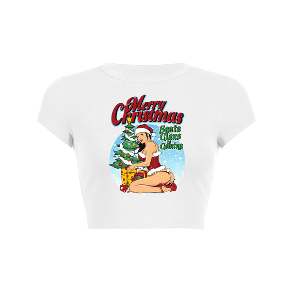 Santa's Surprise Crop Top Baby Tee