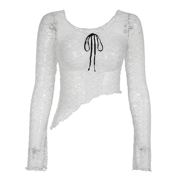 Long sleeve bowknot lace top