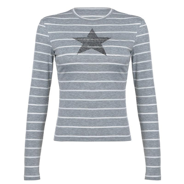 Long sleeve crewneck striped print top