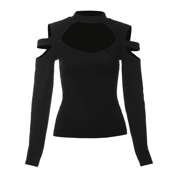 Long sleeve crewneck hollow out top