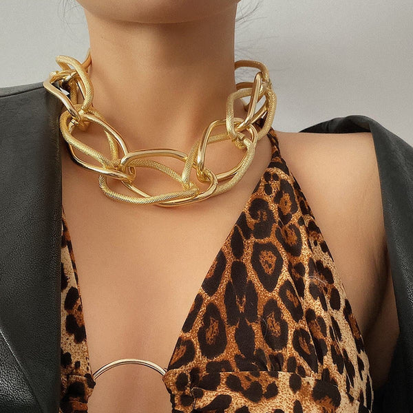 Layered metal chain choker necklace