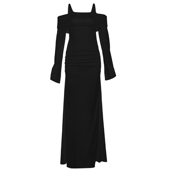 Long sleeve square neck ruched cami maxi dress