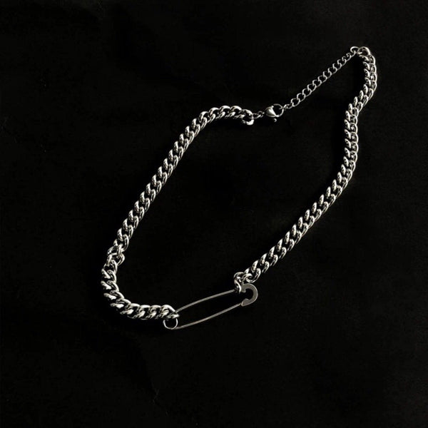 Pin decor cuban adjustable choker necklace