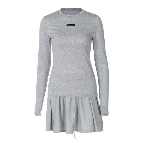 Long sleeve crewneck solid mini skirt set