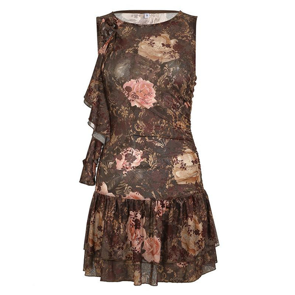 Sleeveless flower applique mini dress