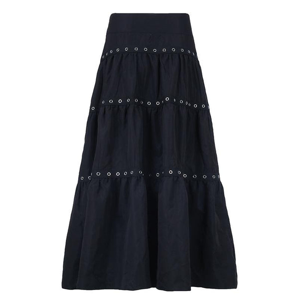 Ruched patchwork solid stitch midi skirt