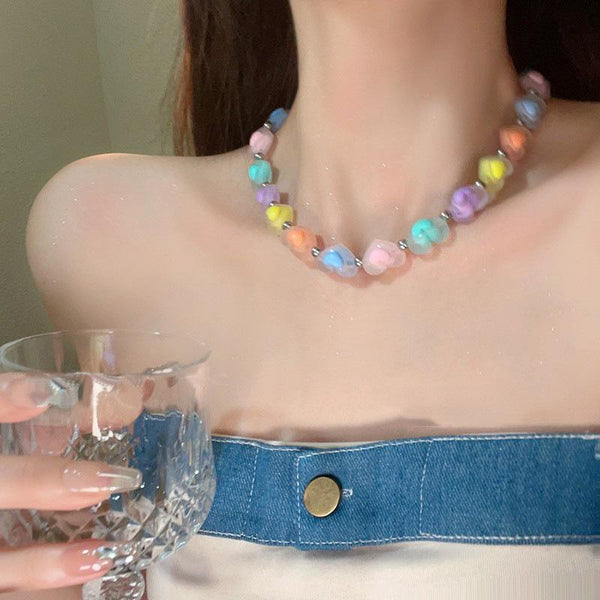 Multicolor heart beaded choker necklace