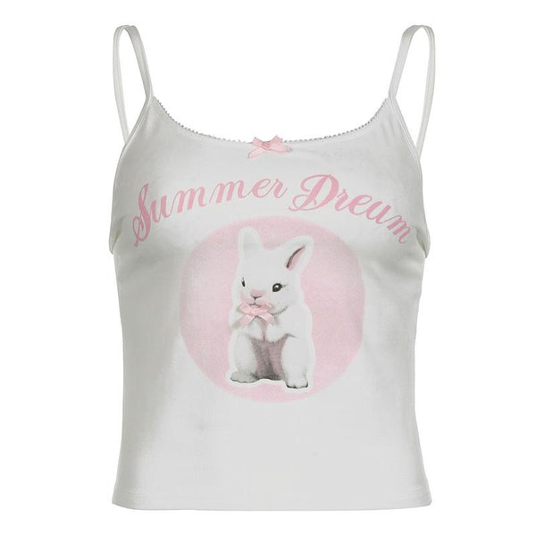 U neck rabbit print bowknot cami top