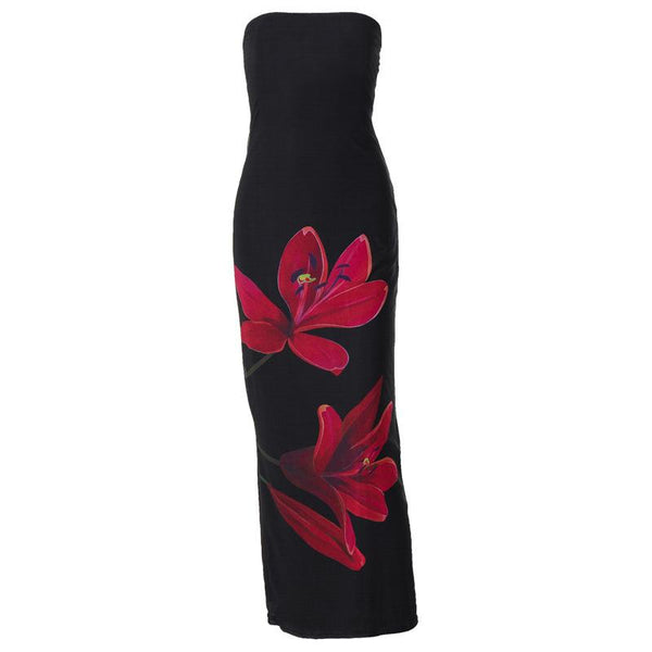 Flower print knotted backless tube maxi dress