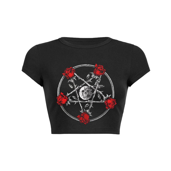 Lunar Skull and Roses Crop Top Baby Tee