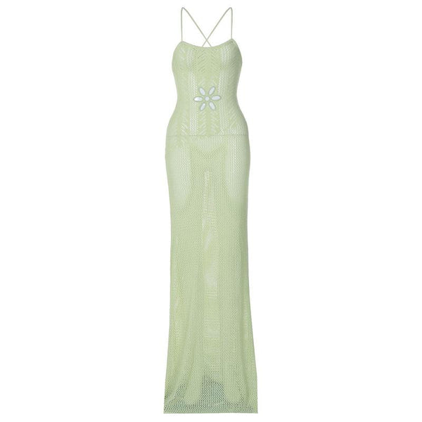 Knitted cross back see through cami maxi dress