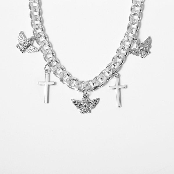Cross decor layered cuban necklace