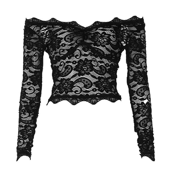 Long sleeve off shoulder see through lace top