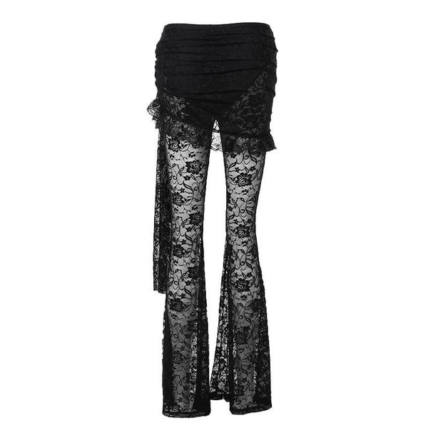 Ruffle ruched lace irregular solid pant