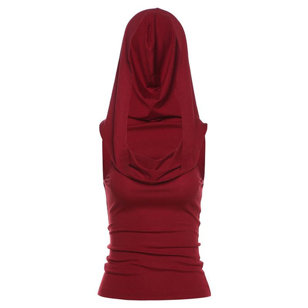 Sleeveless cowl neck hoodie ruched top