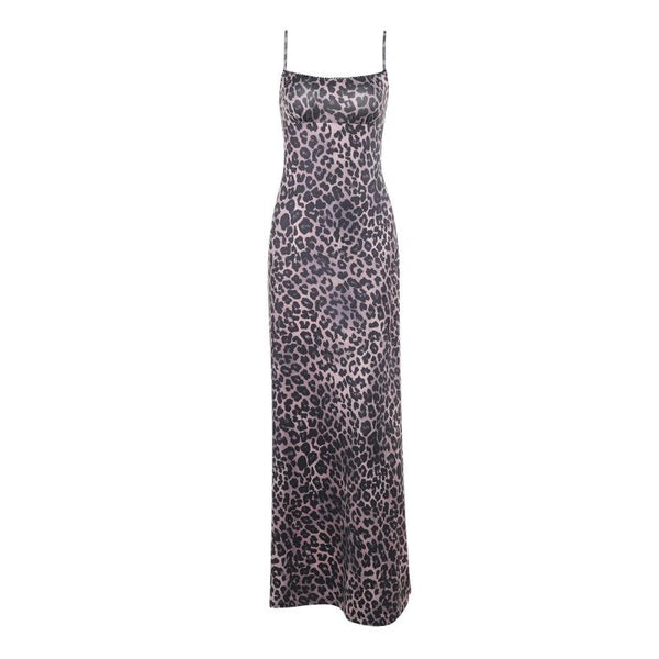 Leopard print square neck backless cami maxi dress