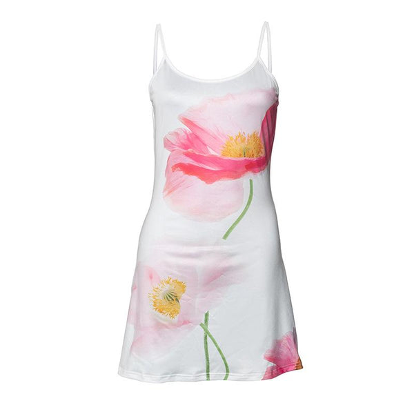 U neck flower print backless cami mini dress