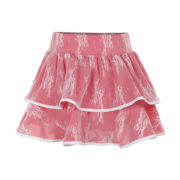 Ruffle lace patchwork mini skirt