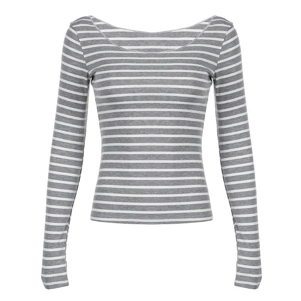 Long sleeve off shoulder striped top