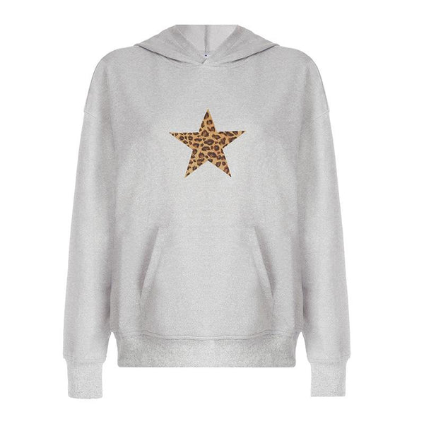 Hoodie long sleeve five-pointed star leopard print top