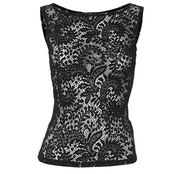 Lace see through round neck solid top