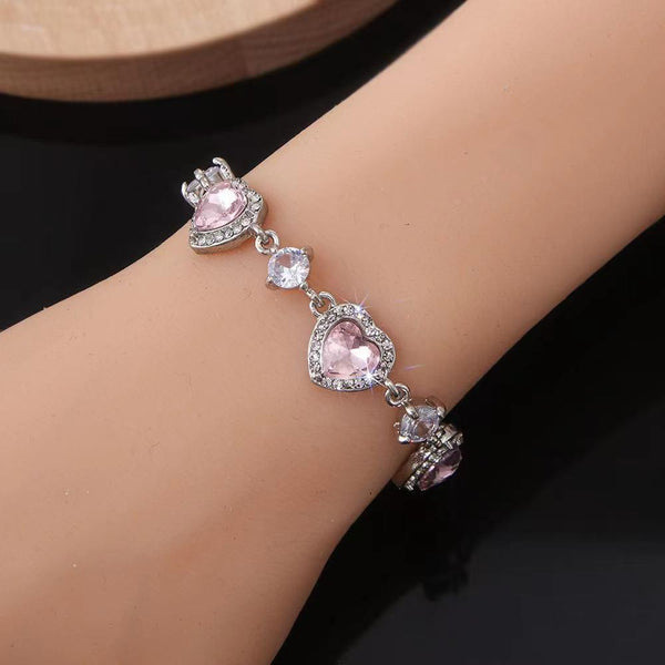 Pink heard rhinestone adjustable bracelet