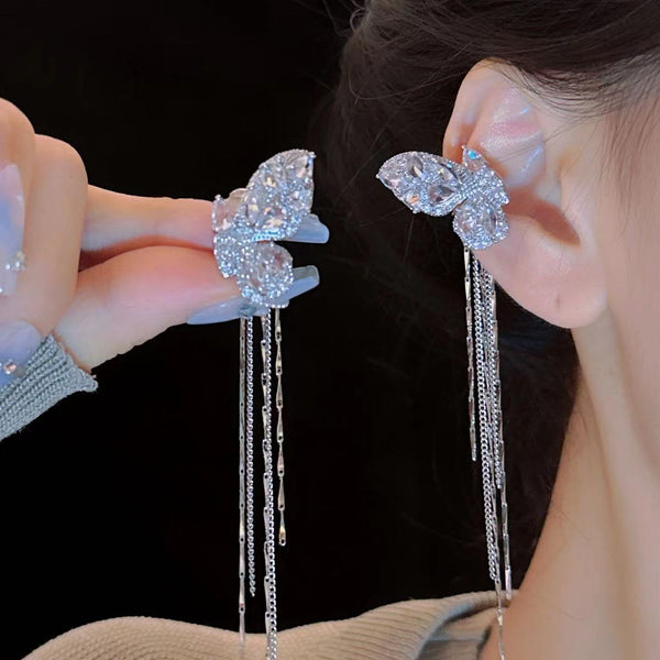 Butterfly rhinestone tassels 1 pair earrings