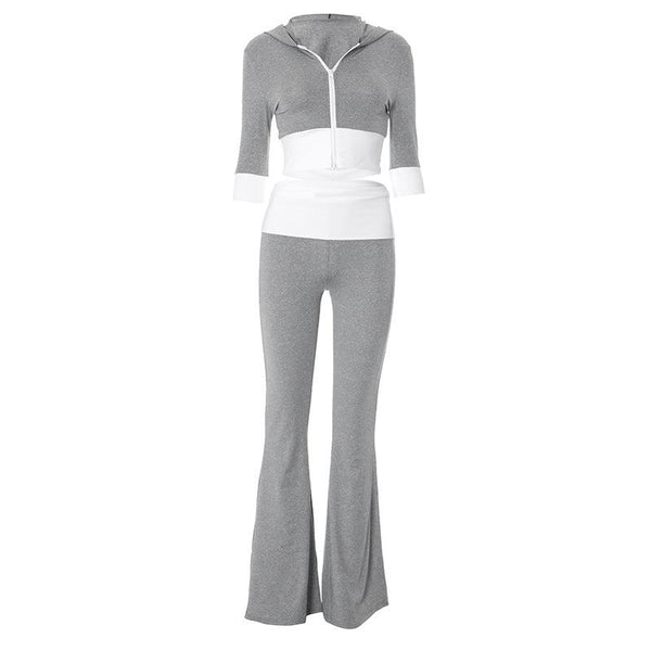 Hoodie zip-up contrast sports pants set