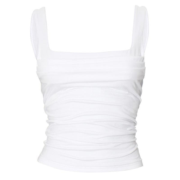Square neck ruched backless solid top