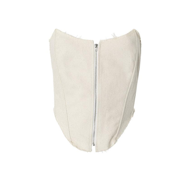 Zip-up backless corset raw hem tube top