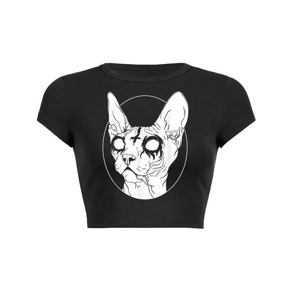 Enigmatic Feline Crop Top Baby Tee