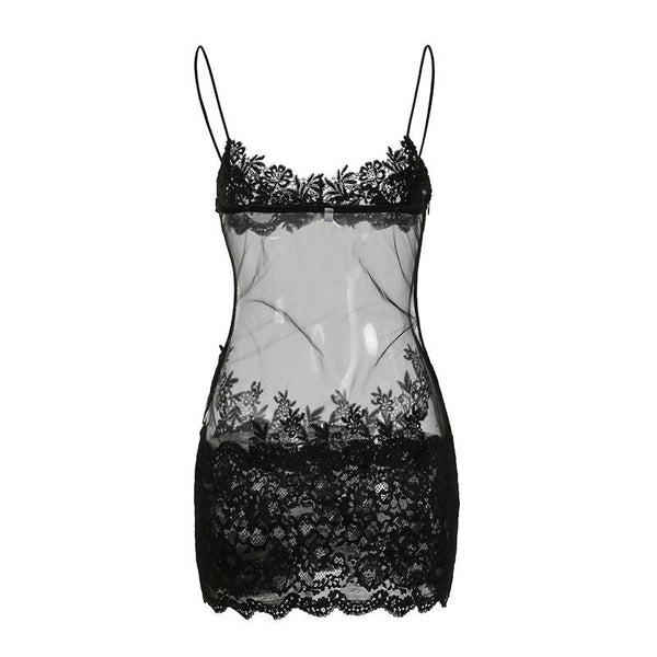 V neck mesh lace cami mini dress