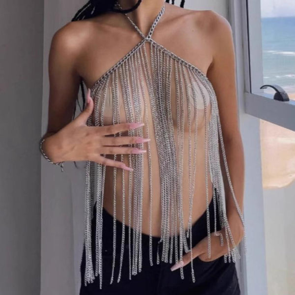 Halter tassels metal chain top