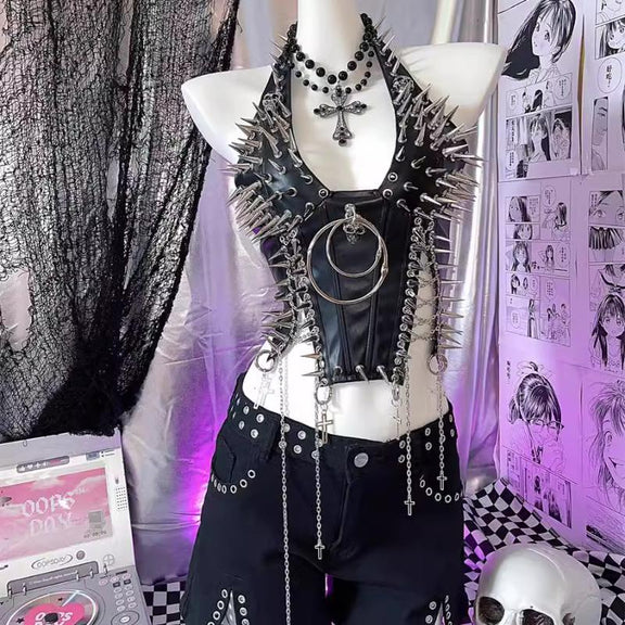 Metal chain o ring rivet applique slit top