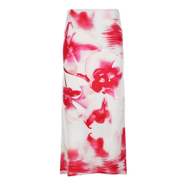 A line flower print maxi skirt