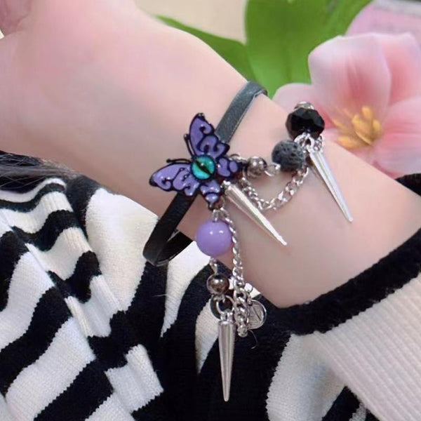 Rivet beaded butterfly metal chain bracelet