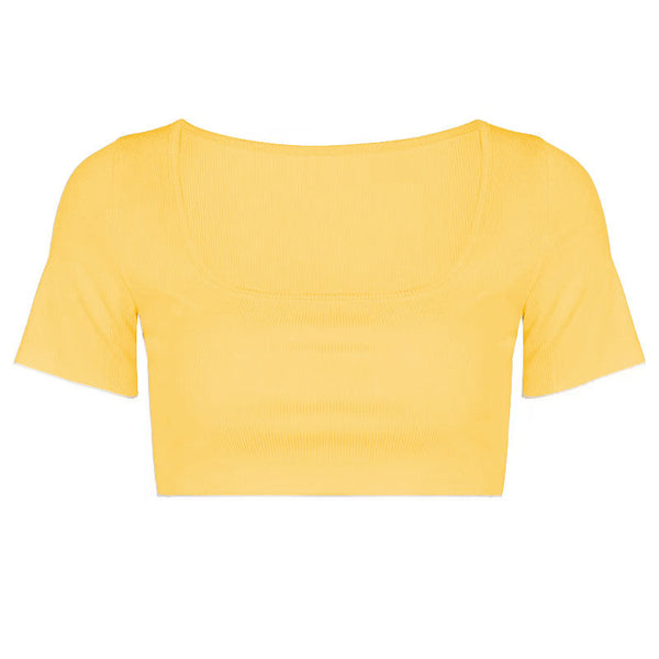 Square neck low cut short sleeve solid crop top