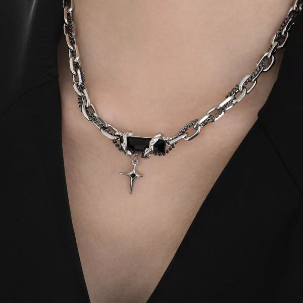 Cross pendant layered chain necklace