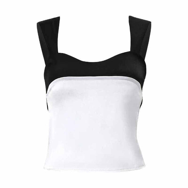 Contrast low cut satin self tie backless sleeveless crop top y2k 90s Revival Techno Fashion
