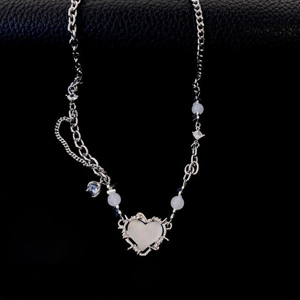 Heart stone irrgular pendant choker necklace